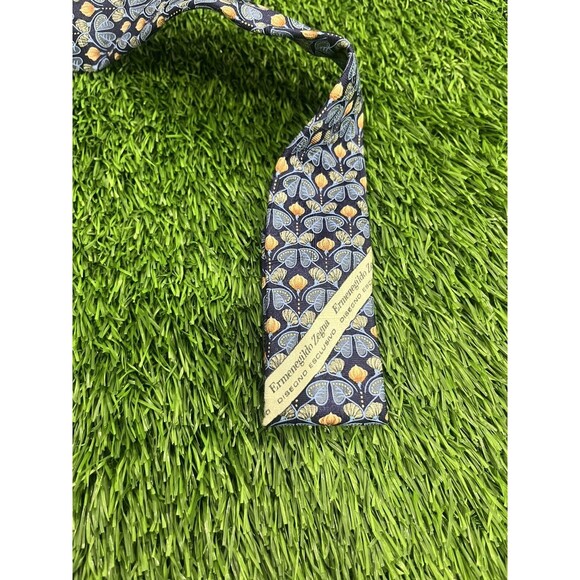 ERMENEGILDO ZEGNA Men's Tie Blue Gold Geo 57L 3.5W ITALY EUC MINT! Retail-$175 - Picture 13 of 14